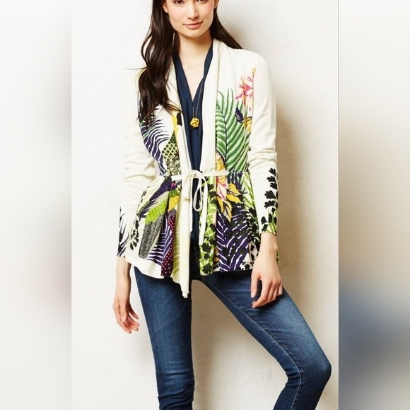 Moth Anthropologie Tropical Parrot Bird Long Sleeve Cardigan Jacket Sweater XS - Picture 16 of 16